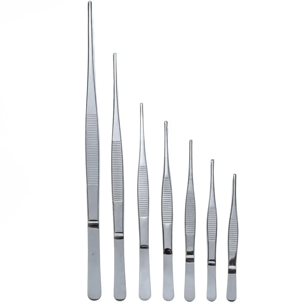 Stainless Steel 430 Anti-iodine Medical Tweezers Long Straight Forceps 12.5cm-30cm Straight Head Elbow Thicken Medical Tools