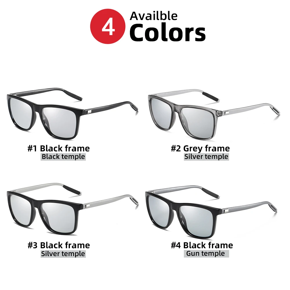 VIVIBEE Color Change Grey Frame Photochromic Polarized Sunglasses Men Square Classic Chameleon Glaases Transition Lens Eyewear