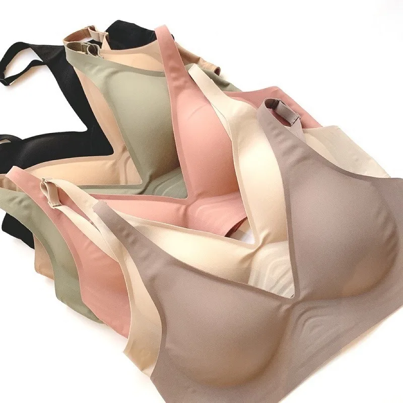 Sexy Seamless Bras For Women Wire Free Push Up Brassiere Deep V-Neck Lingerie U-Back 2-Hook Underwear Intimates S-5XL