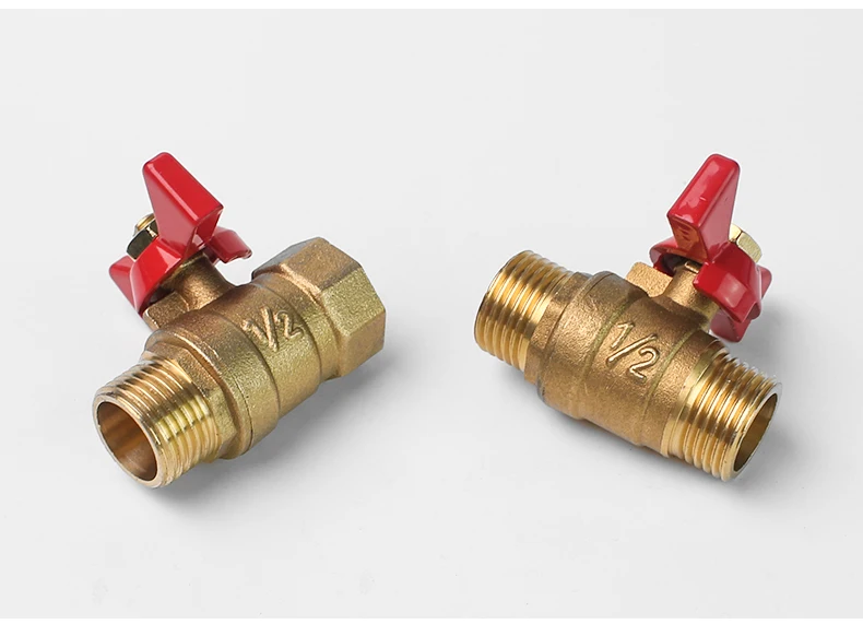 1/4" 3/8" 1/2" 3/4" Female To Female Thread Two Way Brass Shut Off Ball Valve With Butterfly Handle For Fuel Gas Water Oil Air