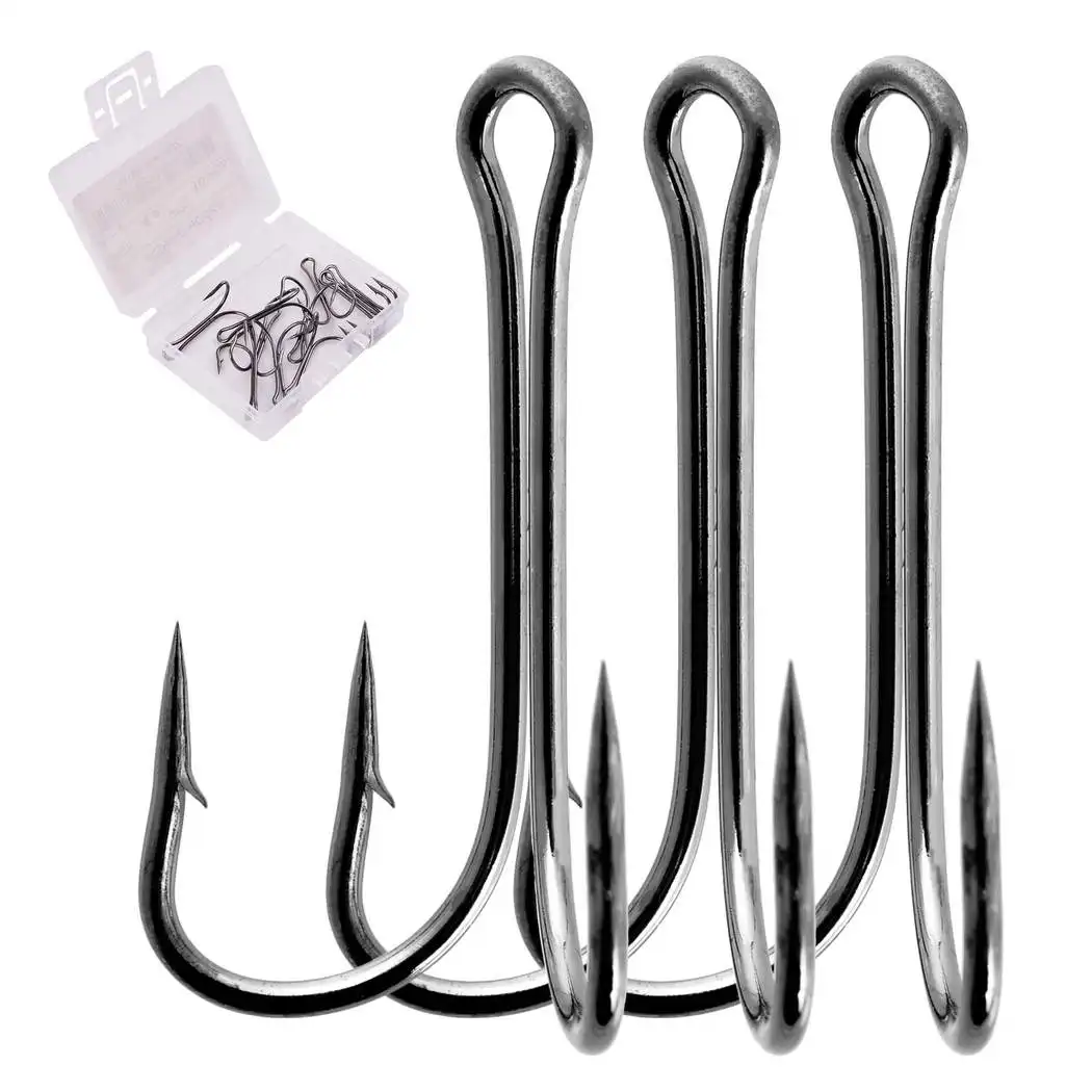 10pcs/box Double Fishing Hook Fly Tying Double Frog Hook Bass Weedless Fishing Asist Hooks Fishhook for Soft Lure Jig Head