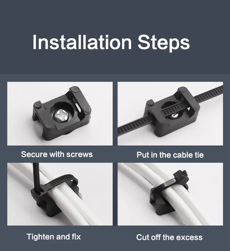 100pcs Cable Tie Base Mount Saddle Wire Fixing Seat Cable Clamp Cable Organizer Wire Clip Holder With Screw Holes HC-1 HC-2 HC-4