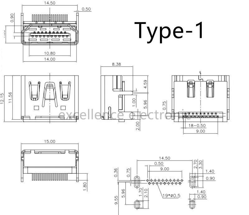 5pcs HDMI HD Interface Connector SMD 19 Pin 19P Vertical Right Angle HDMI Socket Surface Mound PCB Receptacle