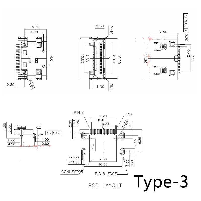 5pcs HDMI HD Interface Connector SMD 19 Pin 19P Vertical Right Angle HDMI Socket Surface Mound PCB Receptacle