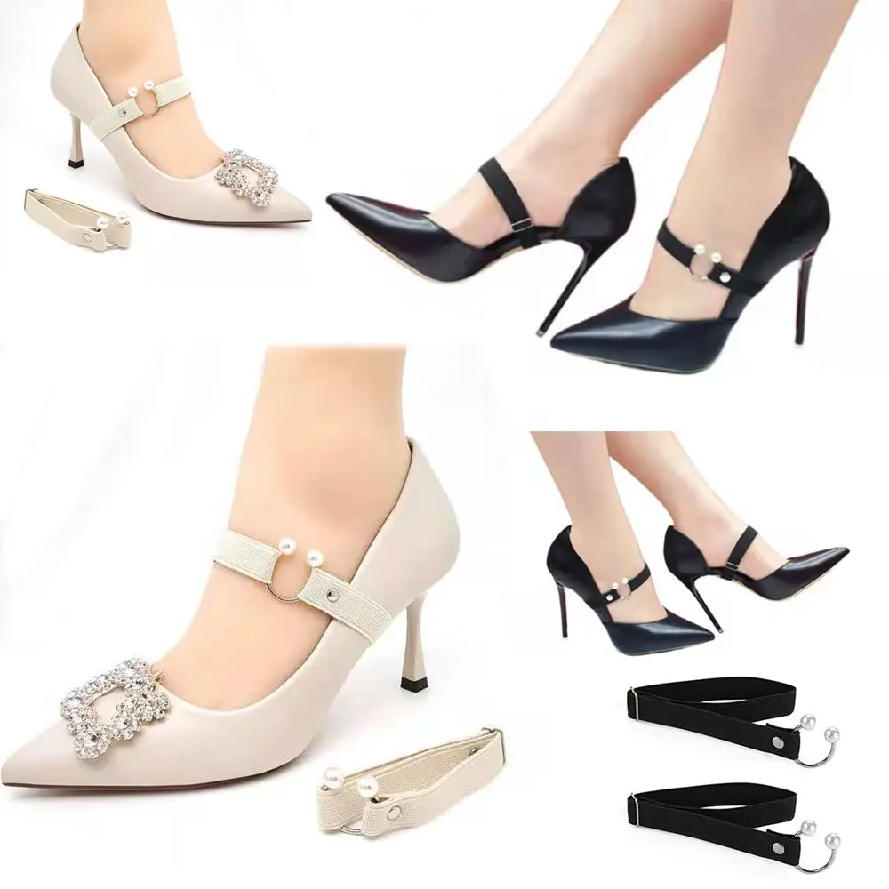 1Pair Women High Heels Adjustable Elastic Shoe Strap Belt U-shaped Pearl Elastic Lazy Shoelace Anti-drop Heels Shoe Accessories
