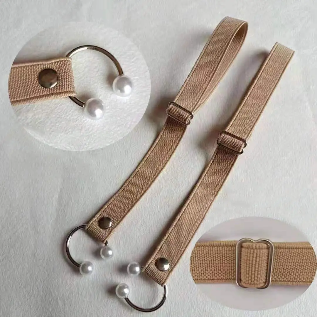 1Pair Women High Heels Adjustable Elastic Shoe Strap Belt U-shaped Pearl Elastic Lazy Shoelace Anti-drop Heels Shoe Accessories