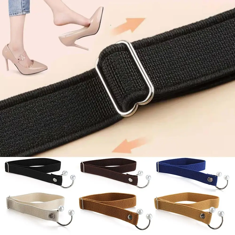 1Pair Women High Heels Adjustable Elastic Shoe Strap Belt U-shaped Pearl Elastic Lazy Shoelace Anti-drop Heels Shoe Accessories