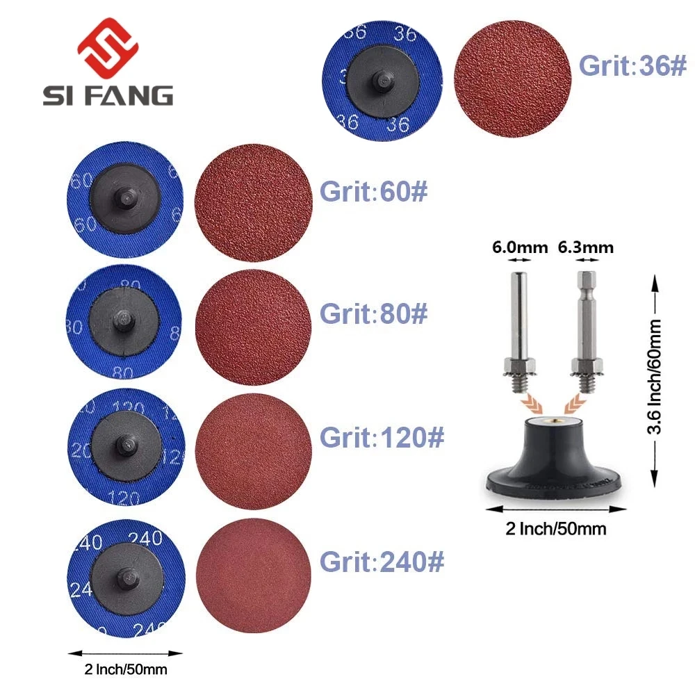 50mm 2 Inch R-type Sanding Discs Roll Lock Surface Sanding Discs Pad Polishing Sandpaper Quick Change Disc For Rotary Tool