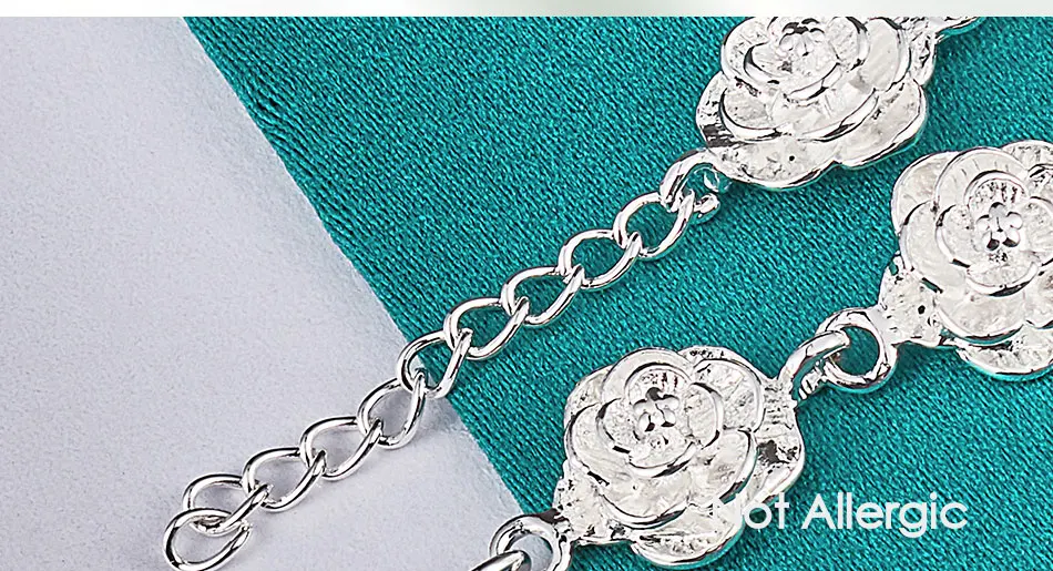 DOTEFFIL 925 Sterling Silver Full Rose Flower Chain Bracelet For Women Wedding Engagement Party Fashion Charm Jewelry