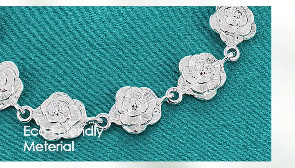 DOTEFFIL 925 Sterling Silver Full Rose Flower Chain Bracelet For Women Wedding Engagement Party Fashion Charm Jewelry
