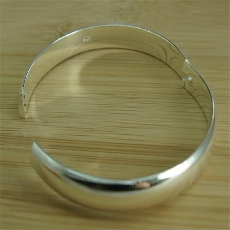 New 925 Sterling Silver Bracelet Simple Glossy Open Bangle Fashion Jewelry Gift