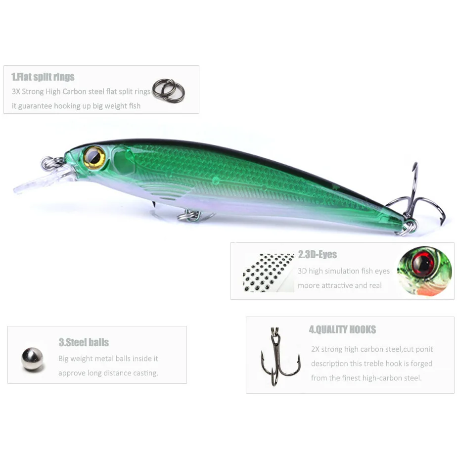 10PCS/Lot Minnow 8g 9g 13.3g 26g Fishing Lure Floating HardBait Pesca Tackle Jerkbait Swimbait Sinking Wobbler Artificial Bait