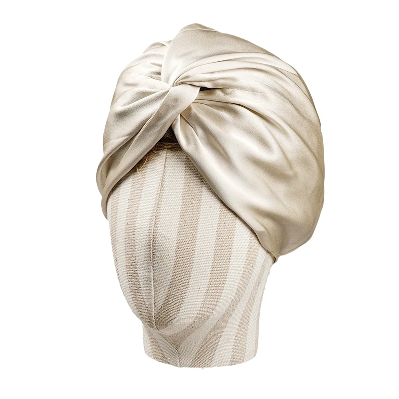 100 Mulberry Silk Turban Bonnets For Women Twisted Sleeping Night Cap 19 Momme Pure Silk Hair Wrap Cap For Curly Ladies Headwrap