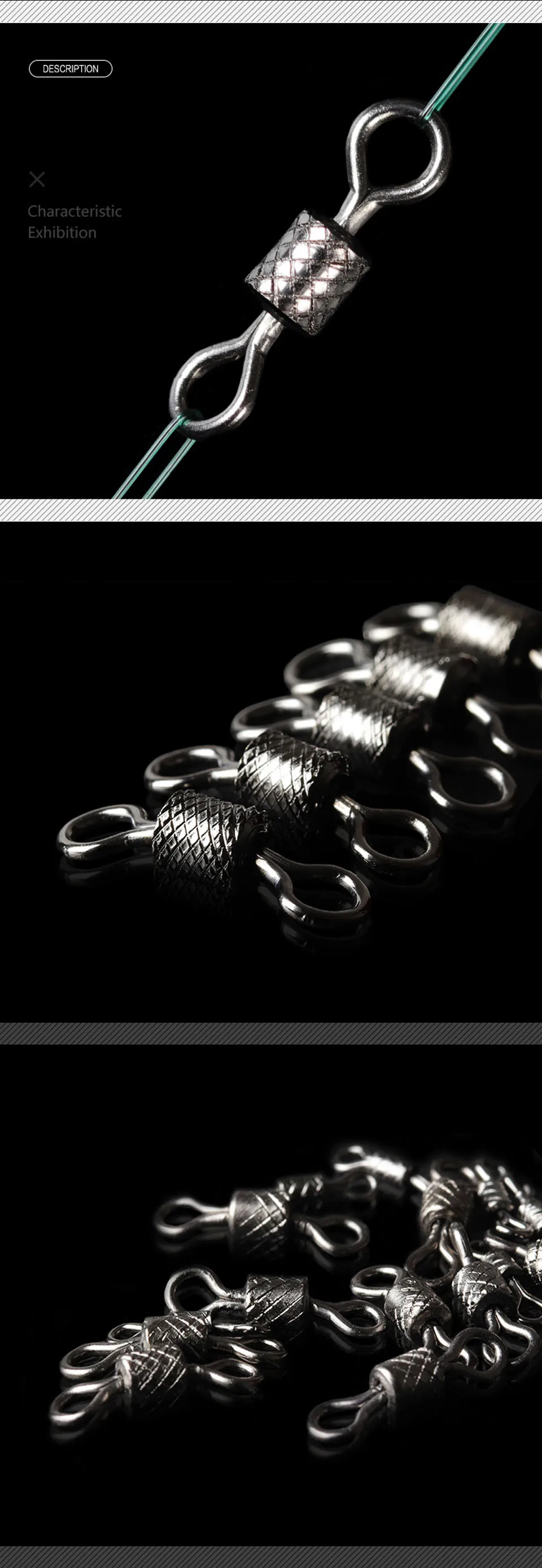 WALK FISH 50PCS/Lot Fishing Swivels Ball Bearing Swivel with Safety Snap Solid Rings Rolling Swivel for Carp Fishing Accessories