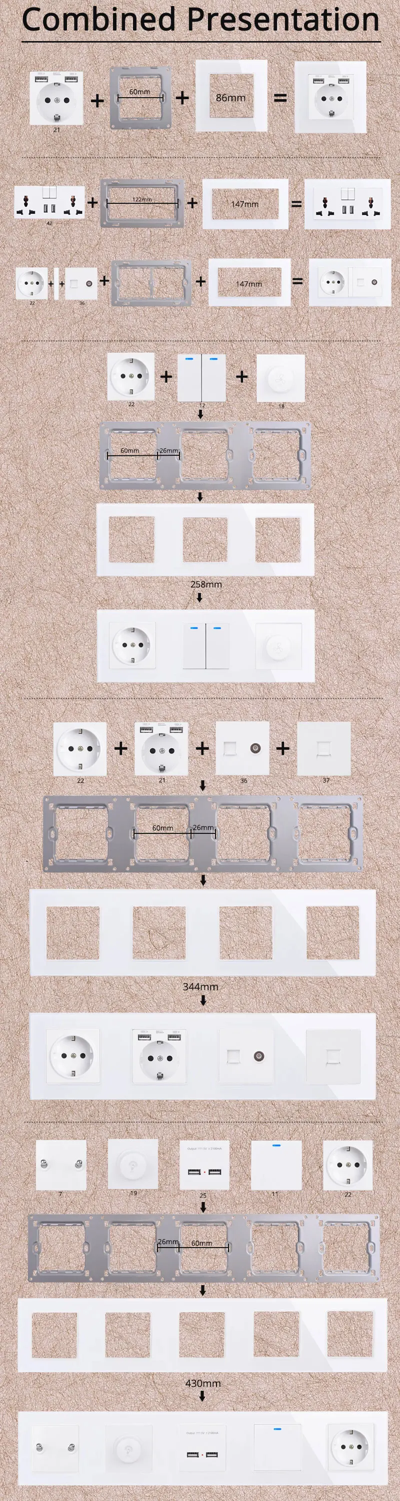 COSWALL EU Spain Russia Wall Socket Grounded USB Type A & Type-C Charge Port 2A Output Max. PC Panel Matte Black E20 Series