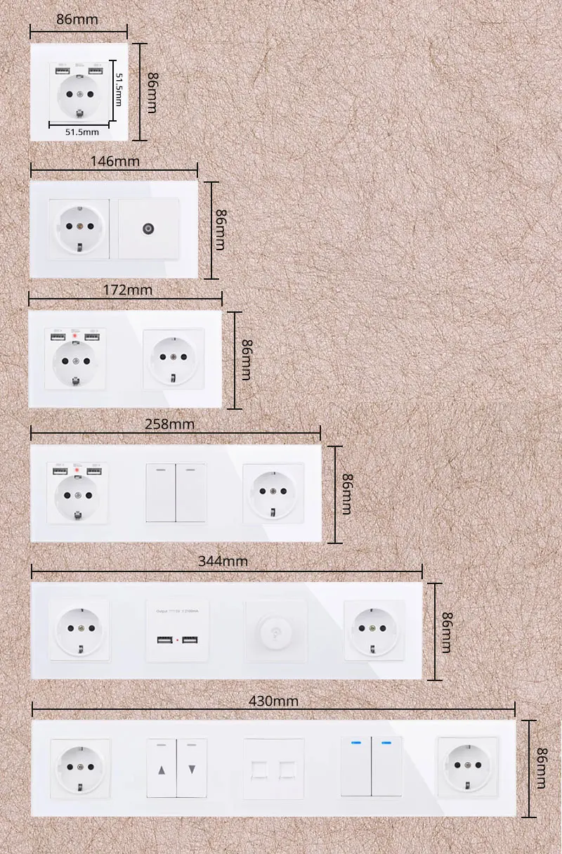 COSWALL EU Spain Russia Wall Socket Grounded USB Type A & Type-C Charge Port 2A Output Max. PC Panel Matte Black E20 Series