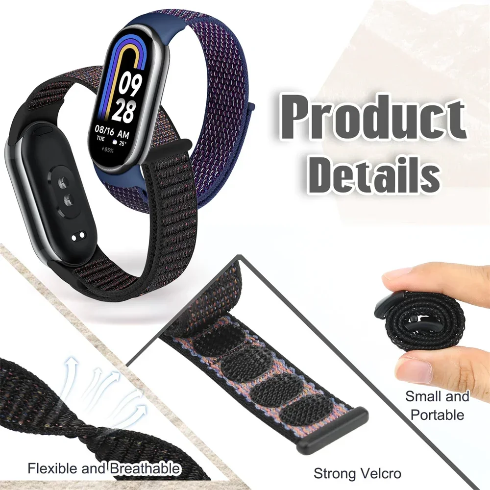 Nylon Loop Sports Strap for Xiaomi Mi Band 9 NFC SmartWatch Wristband Replacement Correa Mi band 9-8 Bracelet Belt Accessories