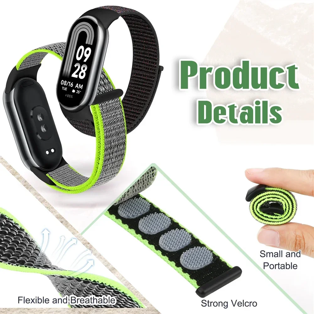 Nylon Loop Sports Strap for Xiaomi Mi Band 9 NFC SmartWatch Wristband Replacement Correa Mi band 9-8 Bracelet Belt Accessories