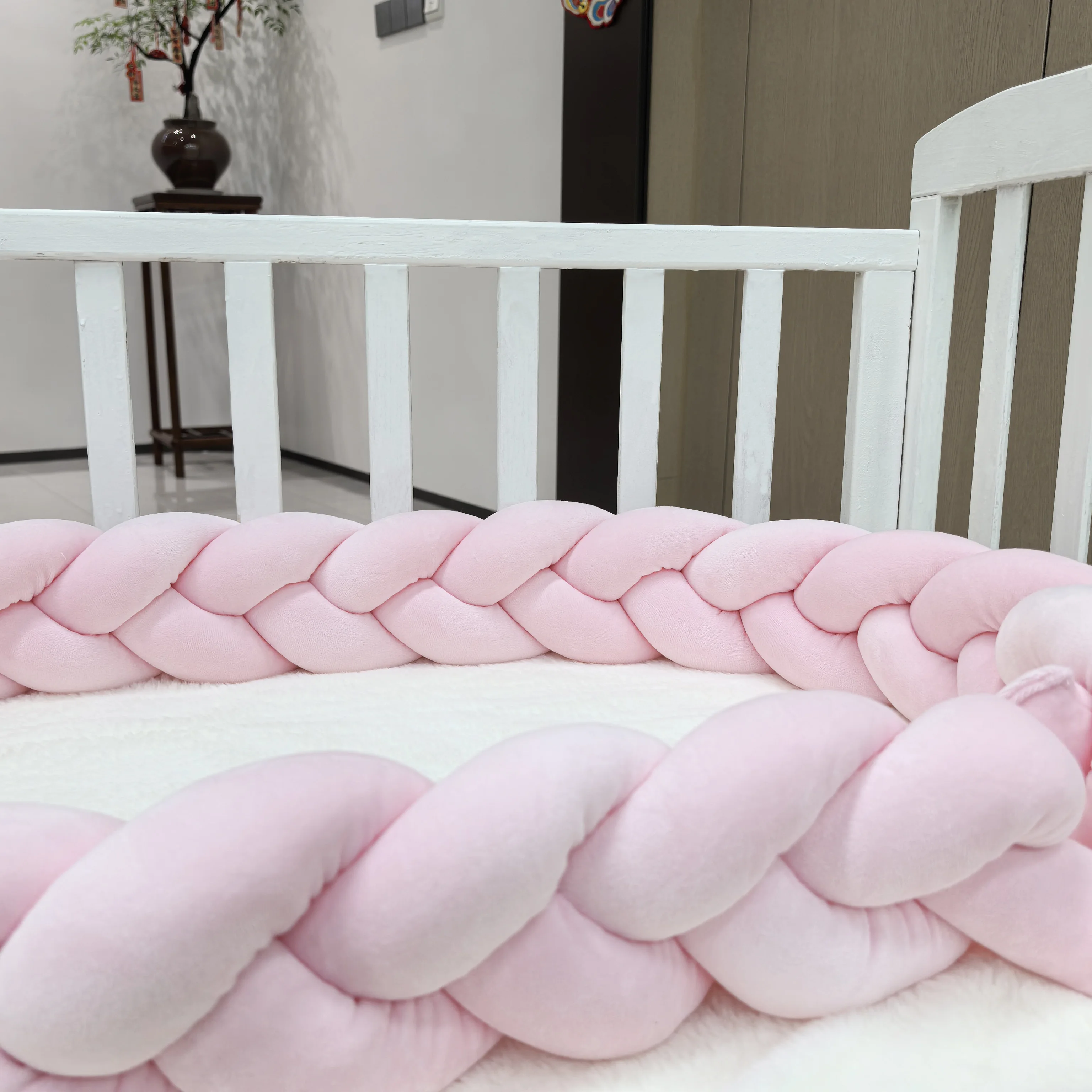 1M/2M/3M/4M Baby Bumper Bed Braid Knot Pillow Cushion for Infant Crib Protector Cot Room Decor Bedding Set Boy Decoration