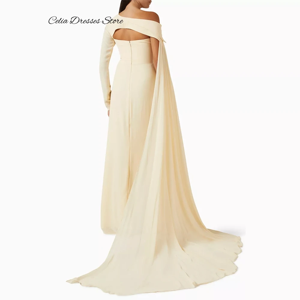 Customized Evening Dress Modern One Shoulder Long Sleeves Homecoming Dresses Classic Watteau Train Formal Occasion Gowns