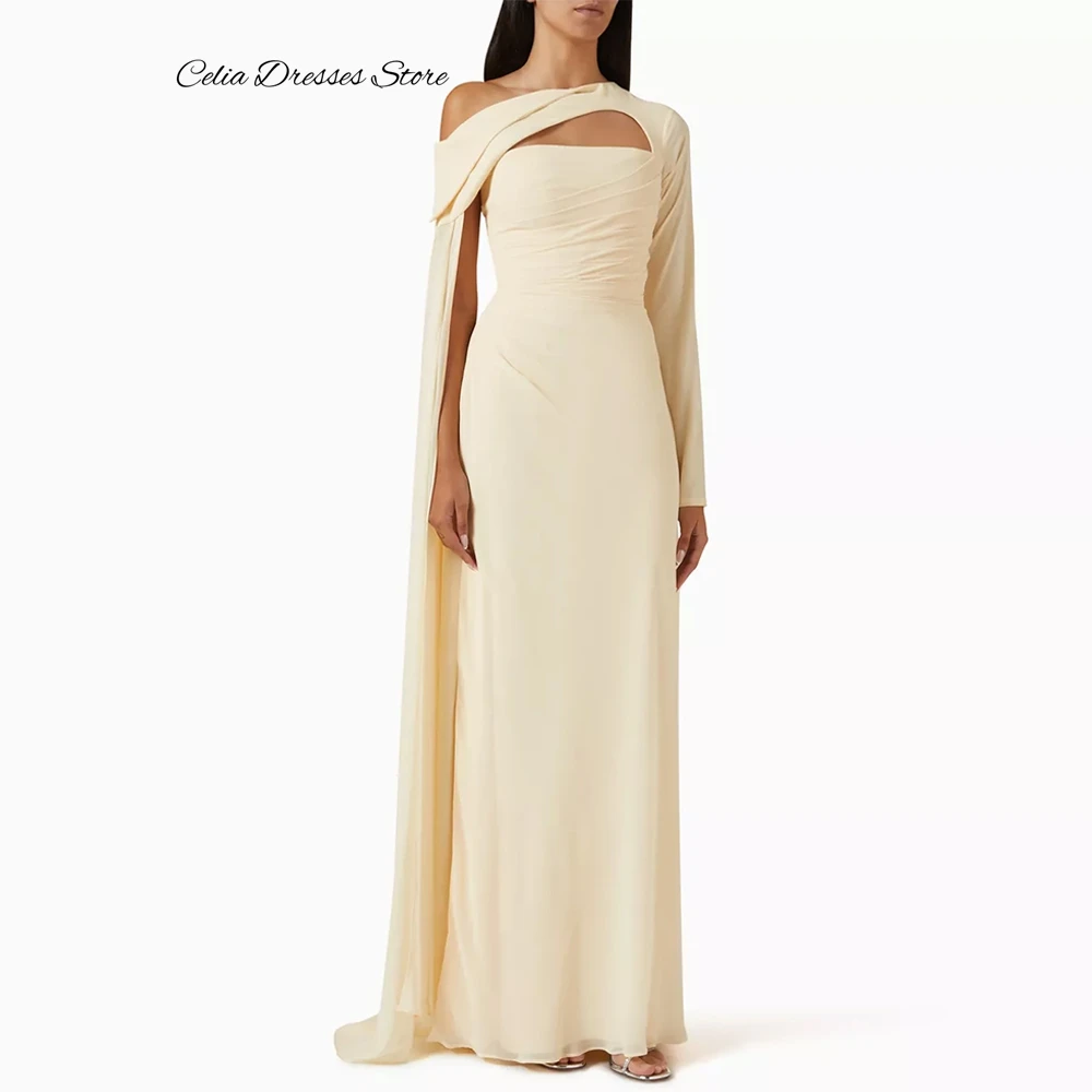 Customized Evening Dress Modern One Shoulder Long Sleeves Homecoming Dresses Classic Watteau Train Formal Occasion Gowns