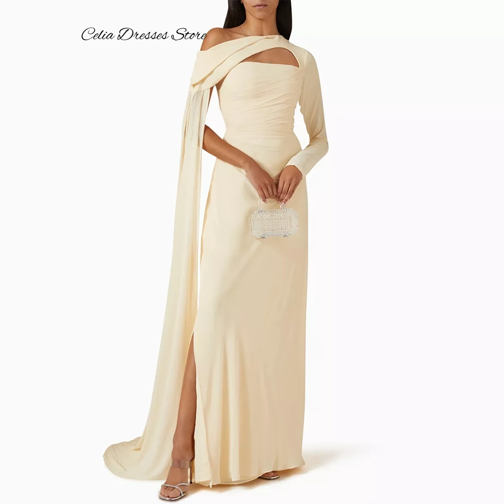 Customized Evening Dress Modern One Shoulder Long Sleeves Homecoming Dresses Classic Watteau Train Formal Occasion Gowns