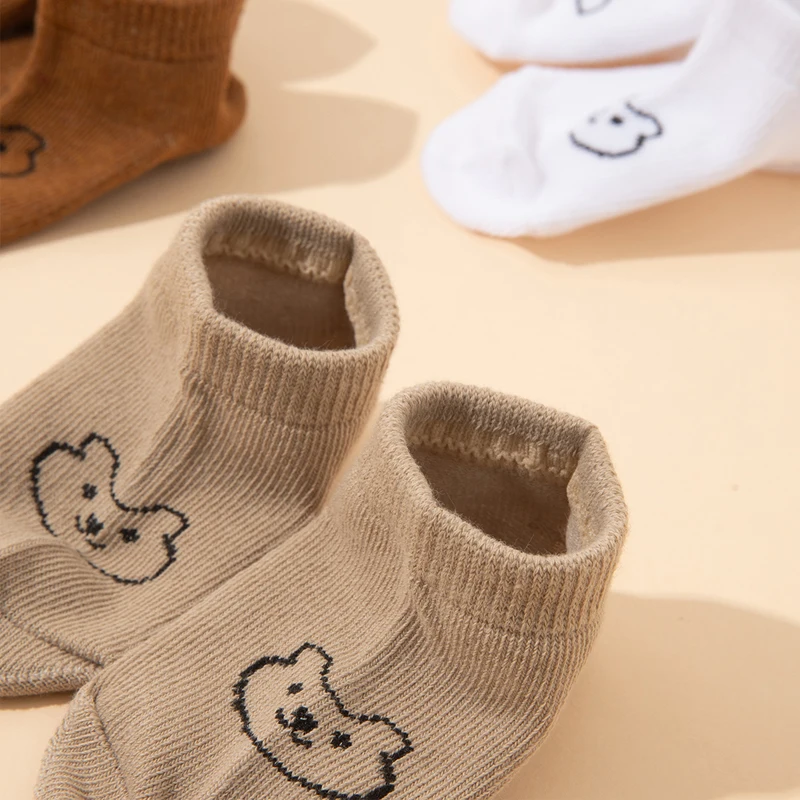 5 Pairs of Baby Socks, Cute Bear-Pattern Elastic Ankle Socks, Neutral Baby Socks, Soft and Suitable for Newborns