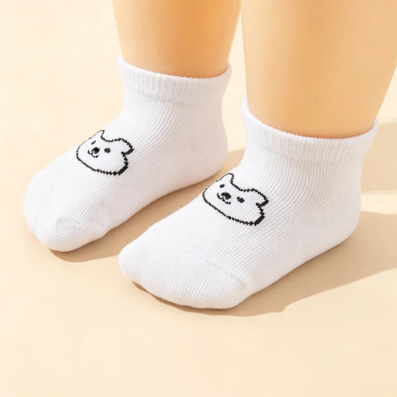 5 Pairs of Baby Socks, Cute Bear-Pattern Elastic Ankle Socks, Neutral Baby Socks, Soft and Suitable for Newborns