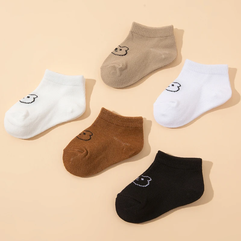 5 Pairs of Baby Socks, Cute Bear-Pattern Elastic Ankle Socks, Neutral Baby Socks, Soft and Suitable for Newborns