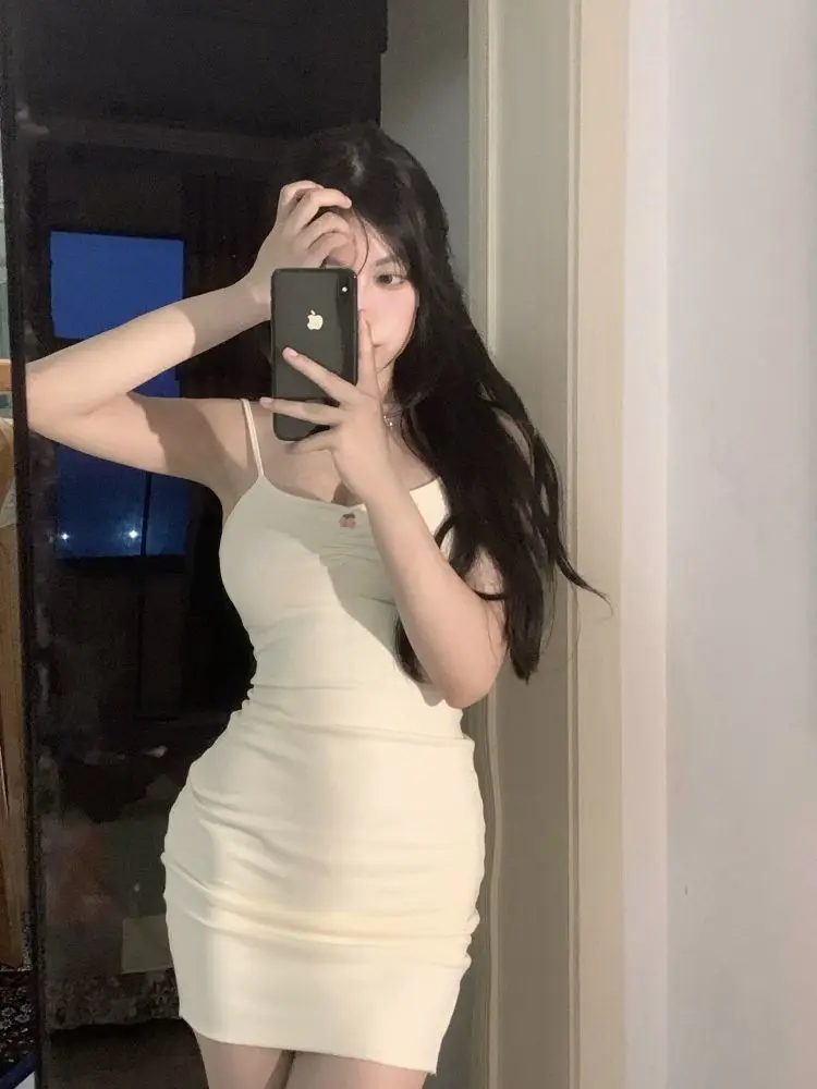 Women's Suspender Dress Sleeveless Low Cut Spring Summer Solid Color Dress Ruffled Hip Wrap Bodycon Dress Party Nightclub Dress