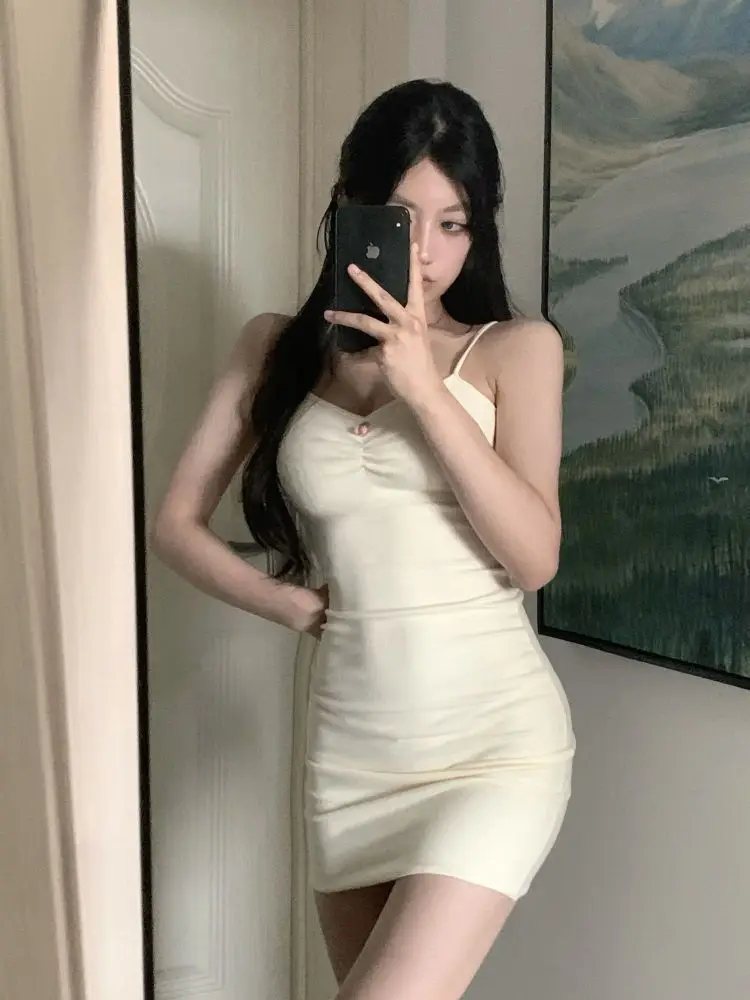 Women's Suspender Dress Sleeveless Low Cut Spring Summer Solid Color Dress Ruffled Hip Wrap Bodycon Dress Party Nightclub Dress