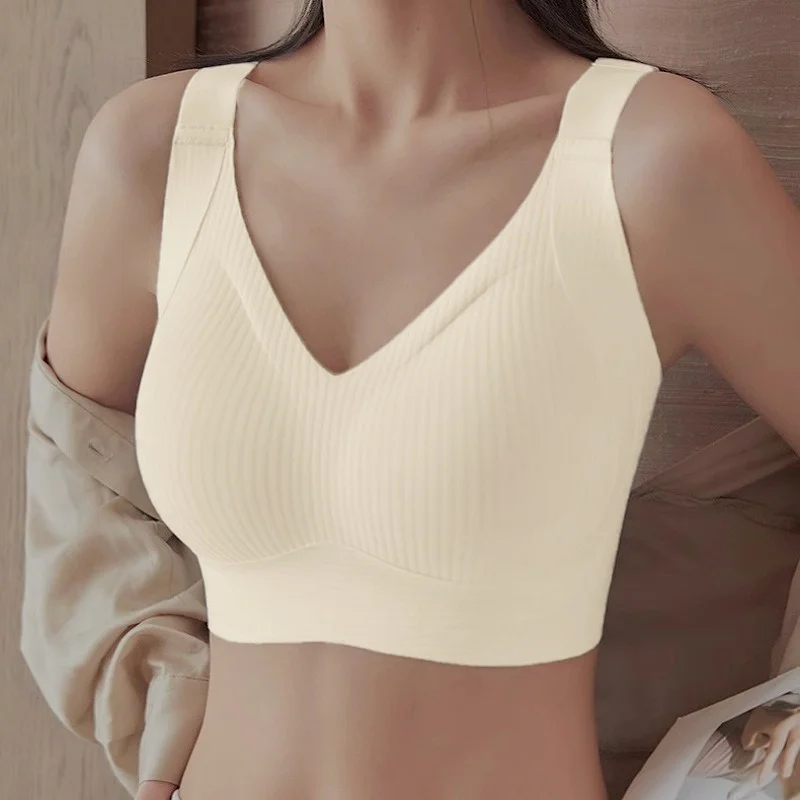 Push-Up Bras For Women Non-wire Padded Bra Seamless Underwear Plus Size V-neck Bra Top Sexy Lingerie Wide Straps Intimates M-4XL