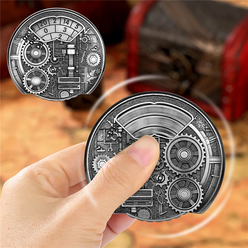 Steampunk Gear Shape Metal Dice 7-in-1 Roulette for Table Board Game Role Play Gaming Accessory Rotating Wheel Wedding Gift Set