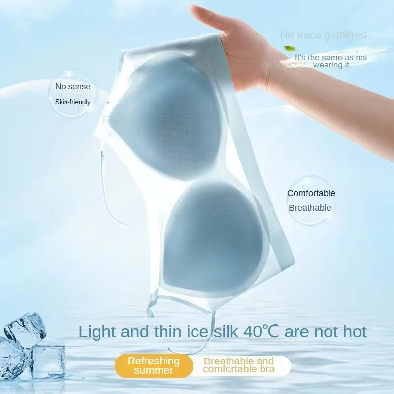 Ultra-Thin Breathable Ice Silk Top Bra Women's Bustier Underwear Seamless Back Halter Vest Wrap Bra Small Chest Together