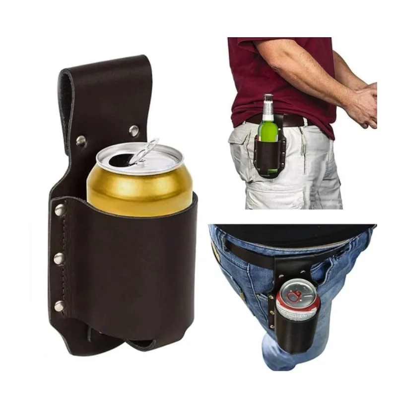 1pc Classic PU Leather Bottle Holders Belt Waist Bag Beer Bottle Case Travel Outdoor Creative Portable Mountaineering Fanny Pack