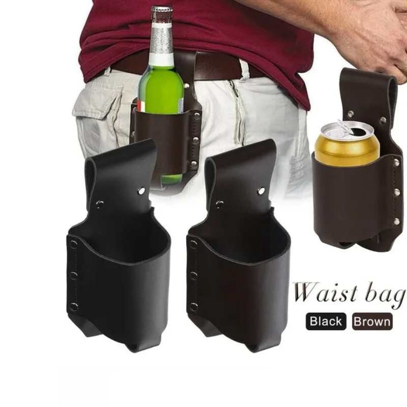 1pc Classic PU Leather Bottle Holders Belt Waist Bag Beer Bottle Case Travel Outdoor Creative Portable Mountaineering Fanny Pack