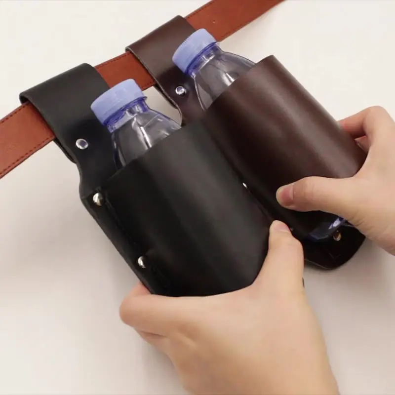 1pc Classic PU Leather Bottle Holders Belt Waist Bag Beer Bottle Case Travel Outdoor Creative Portable Mountaineering Fanny Pack