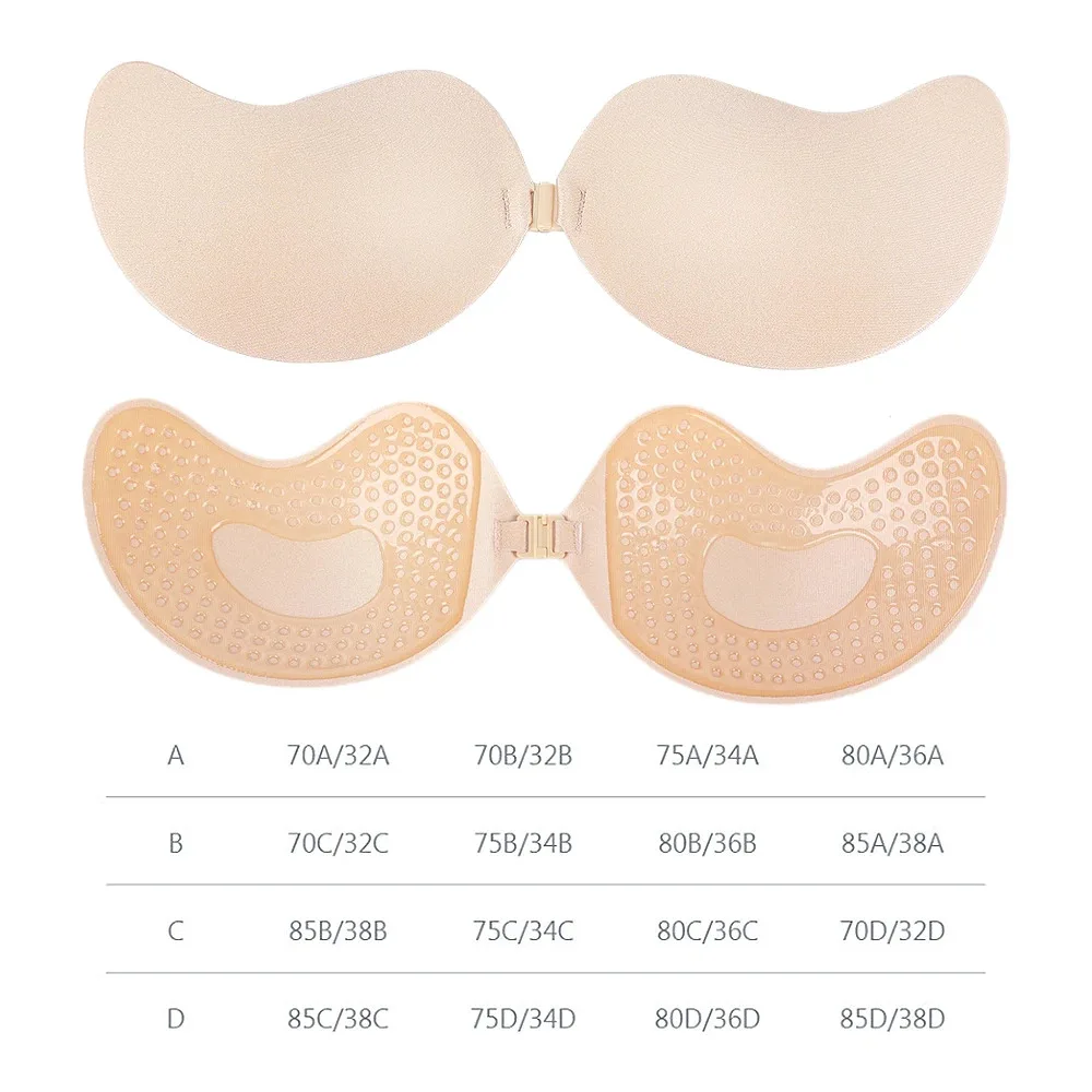 Sexy Women Invisible Push Up Bra Self-Adhesive Silicone Bust Front Closure Sticky Bra Skin Backless Strapless Bra