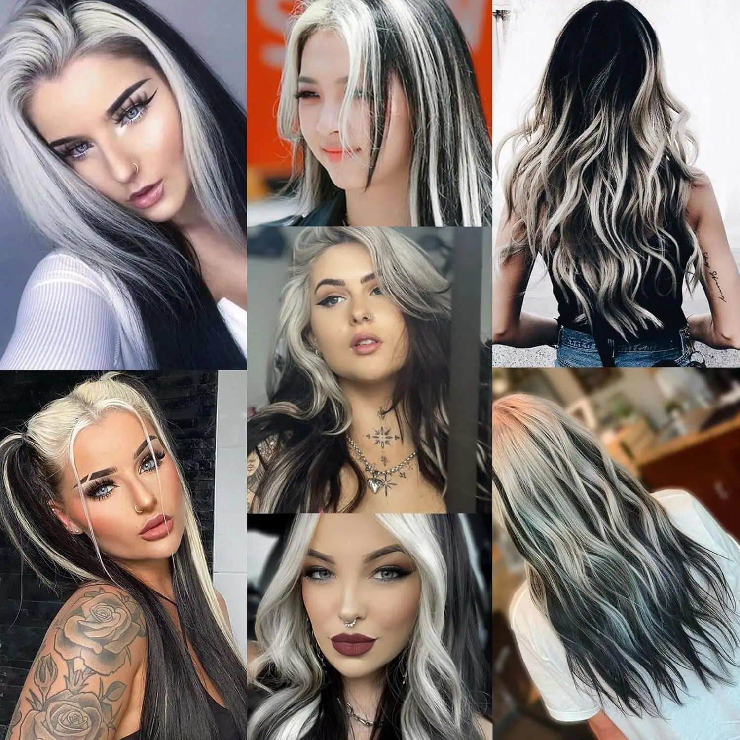 12 PCS Long Straight Synthetic Black Hair Extensions Clip in Colored Party Highlights Hairpieces for Women Kids Girls Halloween