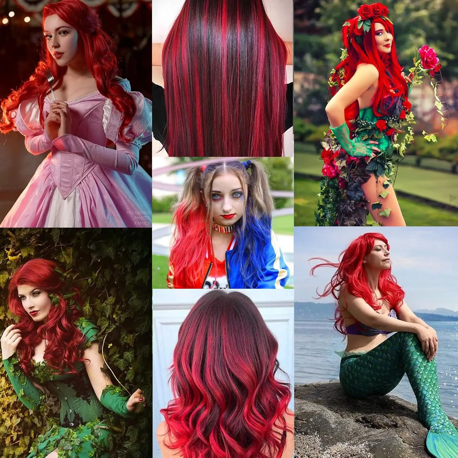 12 PCS Long Straight Synthetic Black Hair Extensions Clip in Colored Party Highlights Hairpieces for Women Kids Girls Halloween