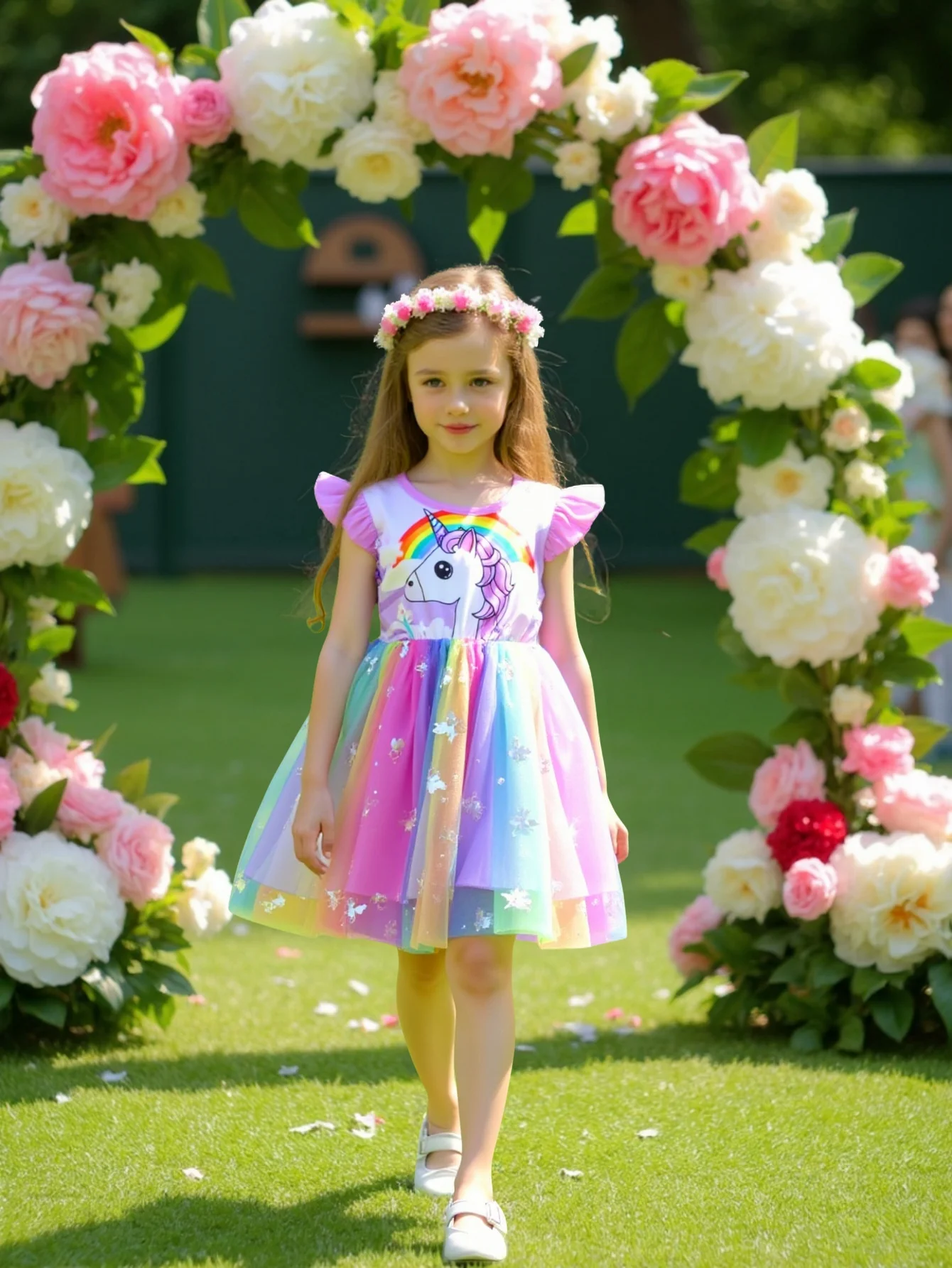 Summer Kids Baby Girl's Dress Cute Cartoon Printed Sleeveless Princess Dress Colorful Mesh Kids Ball Gown Baby Girls Clothes