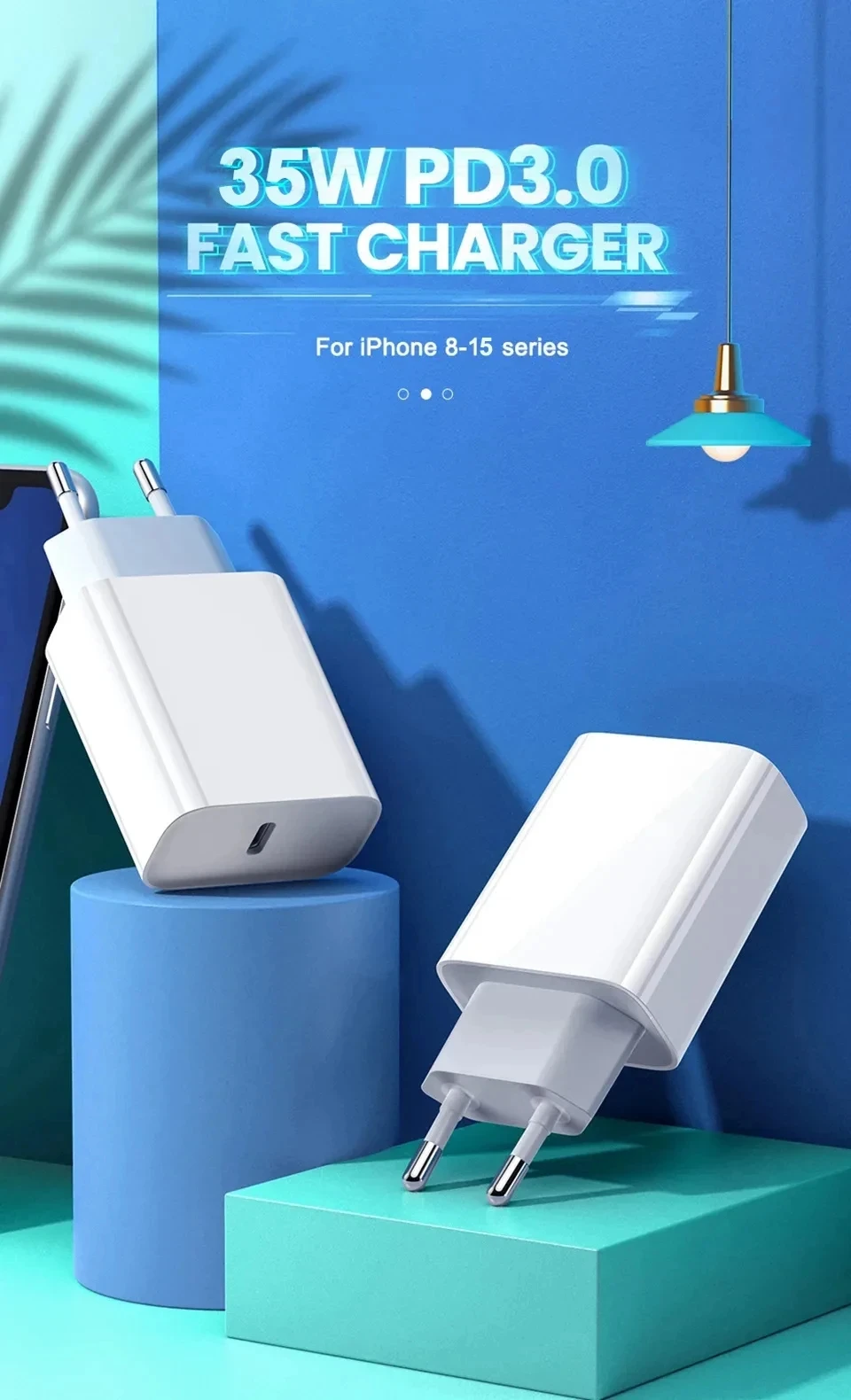 35W PD Fast Charger For iPhone 16 15 14 Pro Max High Speed Wall Charger Adapter Type C Cable EU Plug Quick Charge Charger