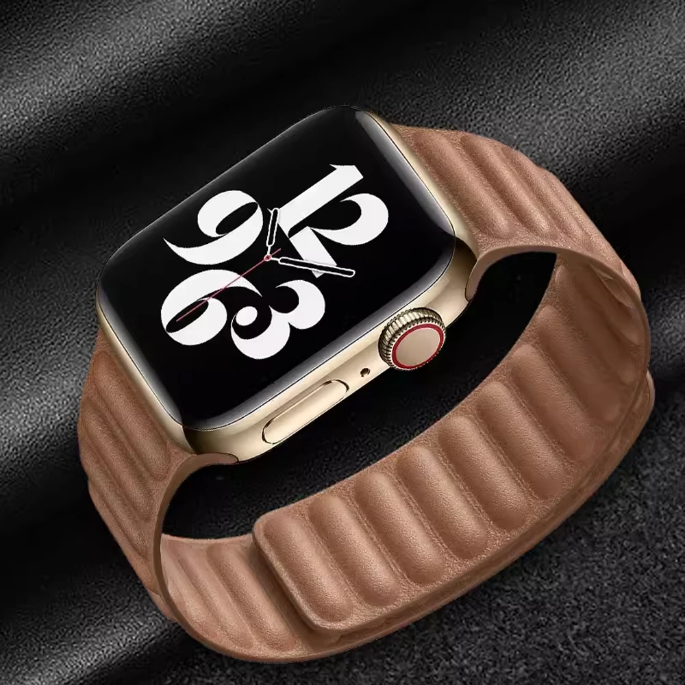 Leather Strap for Apple Watch Band 49mm 46mm 42mm 41mm Original Magnetic Loop Link Bracelet iWatch 12 11 10 9 8 7 SE Ultra 2 3 4