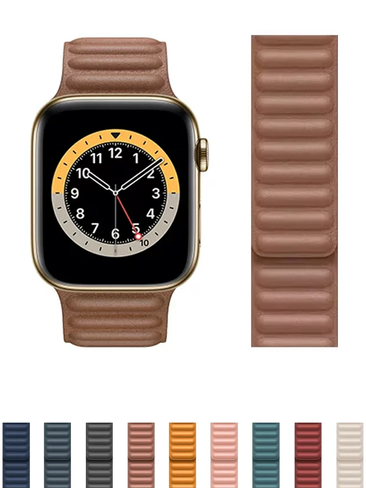 Leather Strap for Apple Watch Band 49mm 46mm 42mm 41mm Original Magnetic Loop Link Bracelet iWatch 12 11 10 9 8 7 SE Ultra 2 3 4