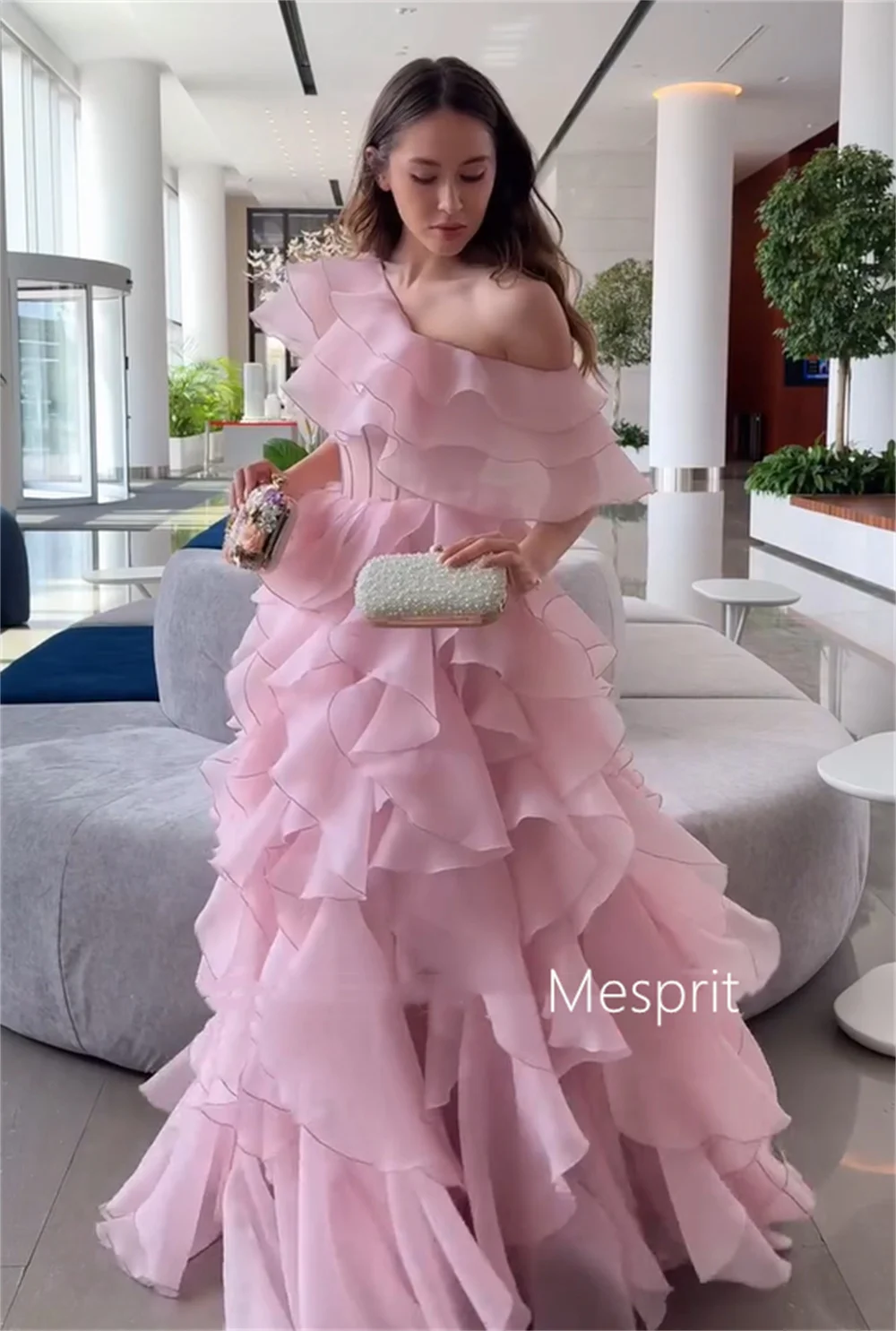 Customized Sparkle Organza Pleat Ruffle A-line Off-the-shoulder Long Dresses Bespoke Occasion Prom High Quality Exquisite
