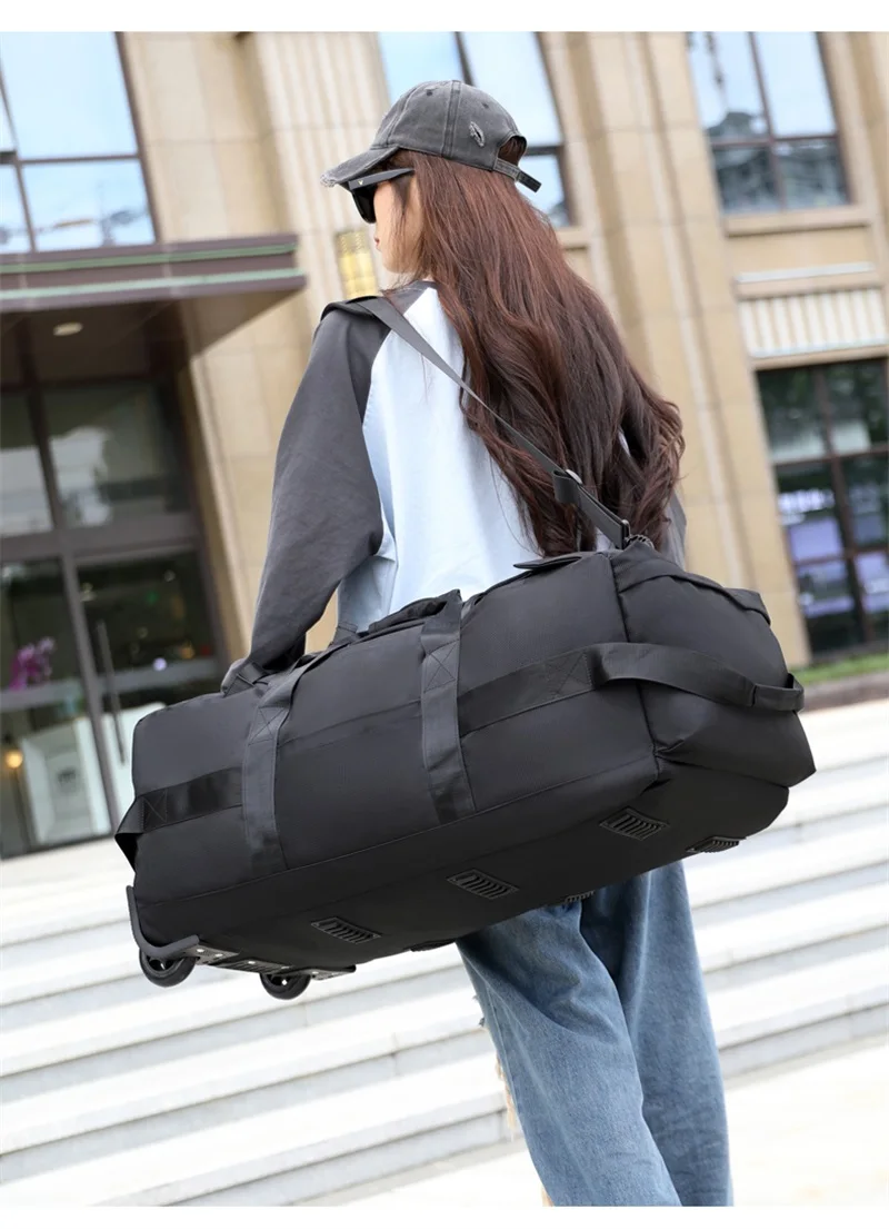 80L Rolling Duffle Bag with Wheels 31" Heavy-Duty Foldable Travel Duffel Bag Water-Resistant Wheeled Luggage with Shoulder Strap