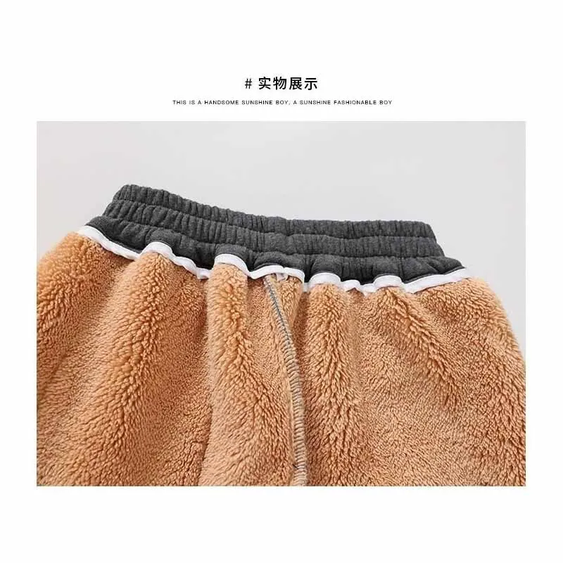 Boys Plus Velvet Pants Kids Thick Trousers Winter Warm Padded Sweatpants New Children's Fashion Casual Bottoms 5-14 Years