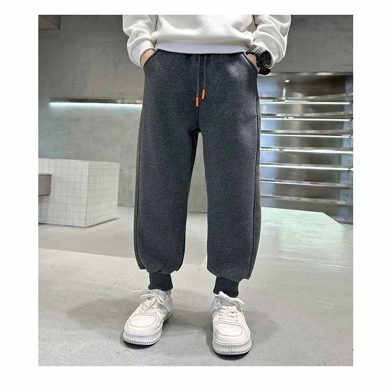 Boys Plus Velvet Pants Kids Thick Trousers Winter Warm Padded Sweatpants New Children's Fashion Casual Bottoms 5-14 Years