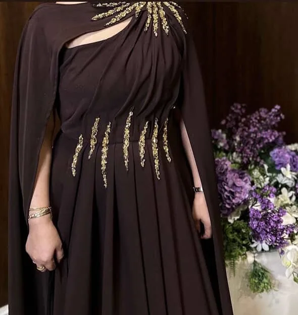 Meetlove O Neck Brown Cut-out Sleeveless Fbeading Sheath Prom Dresses Crystal Floor Length Shawl Evening Gowns Customized 2025