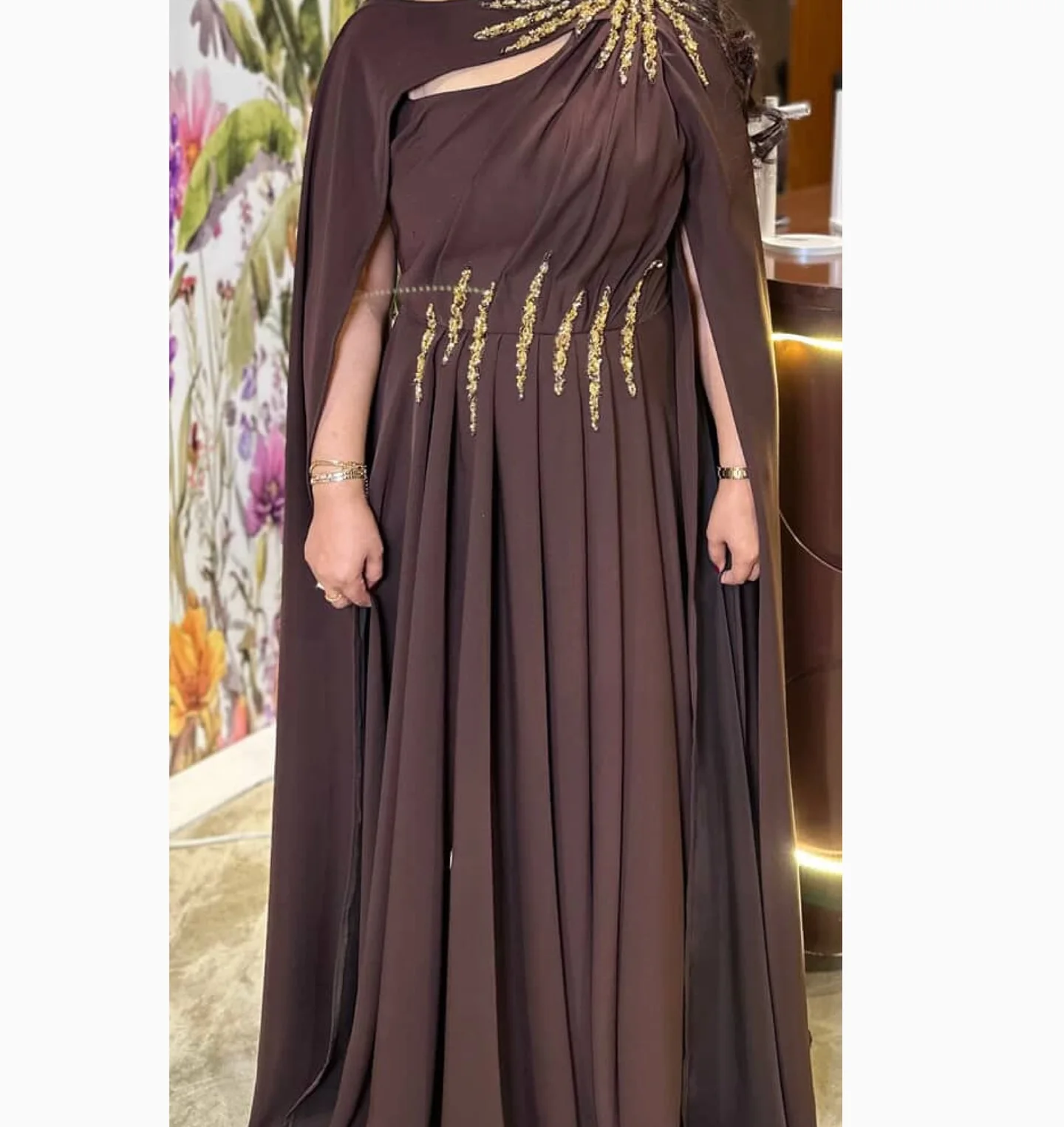 Meetlove O Neck Brown Cut-out Sleeveless Fbeading Sheath Prom Dresses Crystal Floor Length Shawl Evening Gowns Customized 2025